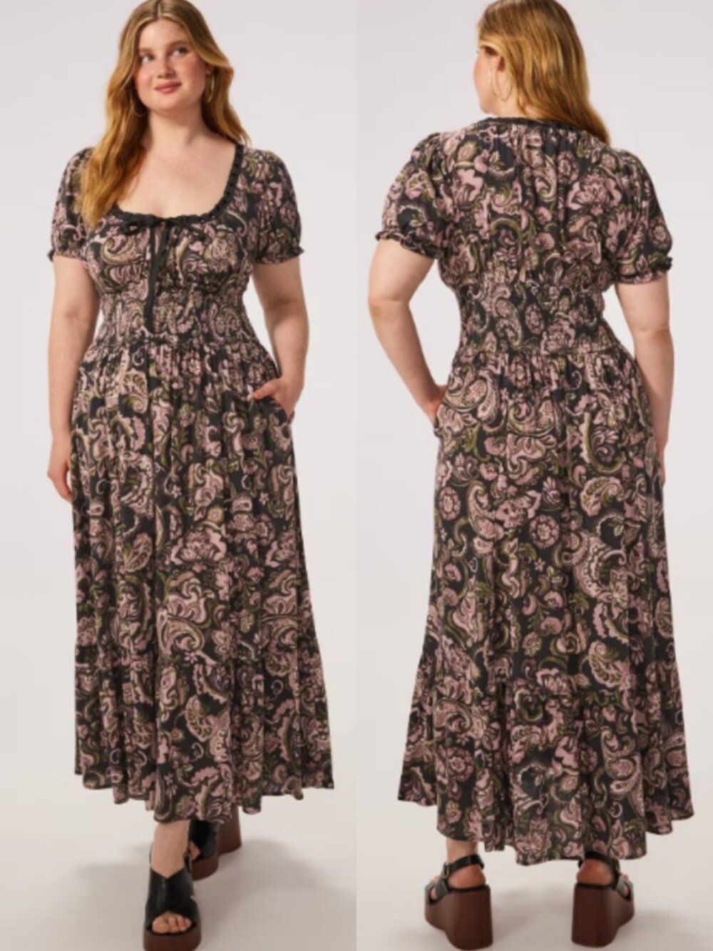 NWT Torrid 2 Festi Paisley Black Puff Sleeve Maxi Dress 2X 18 20